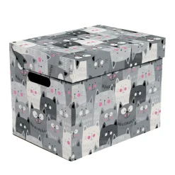 Przechowywanie|Pudełka I Pojemniki Do Przechowywania| Pudełko ozdobne tekturowe z pokrywką szare KOTY