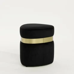 Pufy I Podnóżki| Puf ze złotą obręczą czarny TONDOSIL