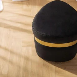 Pufy I Podnóżki| Puf ze złotą obręczą czarny TONDOSIL
