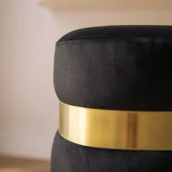 Pufy I Podnóżki| Puf ze złotą obręczą czarny TONDOSIL