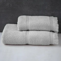 Texpol Ręcznik bawełniany z frędzlami srebrny SANTORINI 70x140 cm