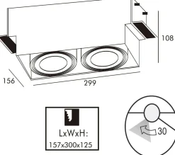 Zumaline Reflektor podtynkowy 2-punktowy czarny ONEON DL - długość 30 cm