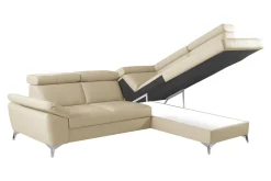 Narożniki|Trend Line Rozkładany narożnik z beżowej skóry naturalnej MIO prawy