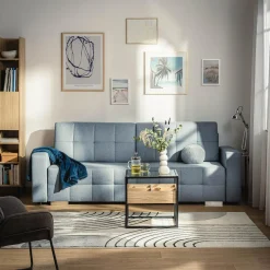 Sofa rozkładana z pikowaniem szaroniebieska LILA