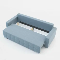 Sofa rozkładana z pikowaniem szaroniebieska LILA