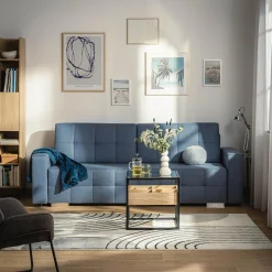Sofa rozkładana z pikowaniem niebieska LILA