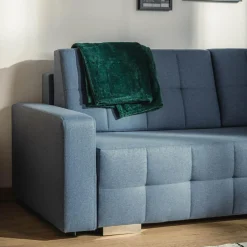 Sofa rozkładana z pikowaniem niebieska LILA