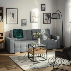 Sofy| Sofa rozkładana z pikowaniem szara LILA