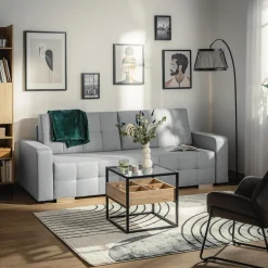 Sofy| Sofa rozkładana z pikowaniem jasnoszara LILA
