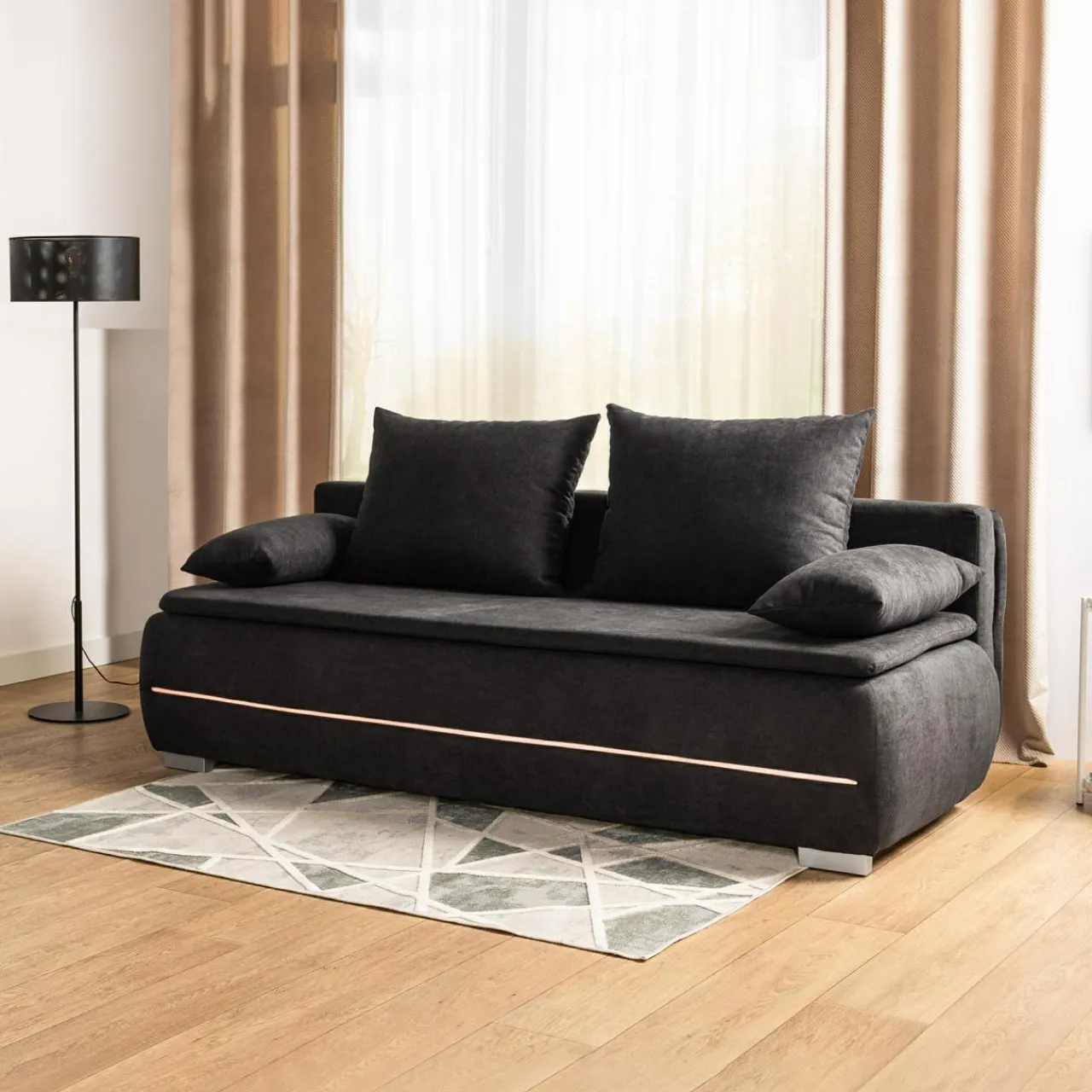 Mavik Sofa z listwą led czarna TEKLA