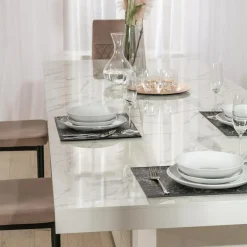 Stoły| Stół rozkładany KOLOS II biały / nadruk marble marmur połysk