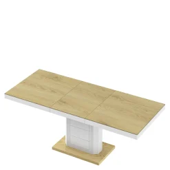 Stół rozkładany LIMENA połysk biały / nadruk dąb słoneczny