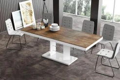 Stoły| Stół rozkładany LINOSA LUX biały / nadruk efekt rdzy mat
