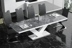 Stół rozkładany VICTORIA biały połysk / nadruk czarny marmur połysk