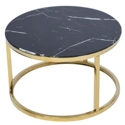 Stolik okrągły szklany ze złotą podstawą DELAS