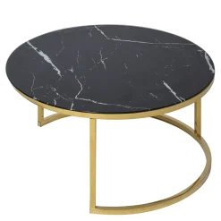 Stoliki Kawowe| Stolik okrągły szklany ze złotą podstawą MAISY