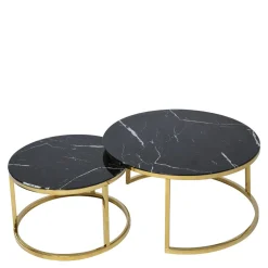 Stoliki Kawowe| Stolik okrągły szklany ze złotą podstawą MAISY