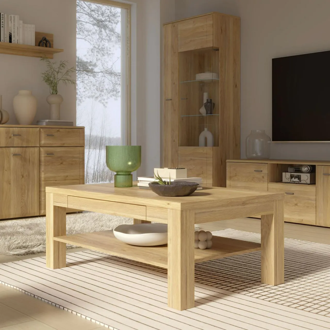 Stoliki Kawowe|FORTE Stolik z szufladą w kolorze drewna