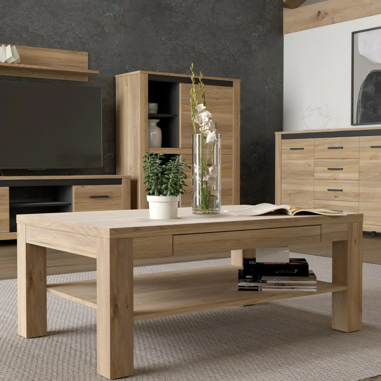 Stoliki Kawowe|FORTE Stolik z szufladą w kolorze drewna