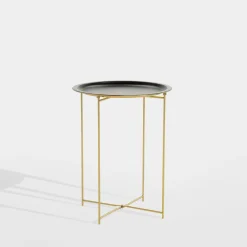 Stoliki Kawowe| Stolik z tacą czarno-złoty 48 cm