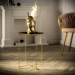 Stoliki Kawowe| Stolik z tacą czarno-złoty 48 cm