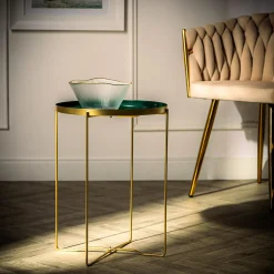 Stolik z tacą zielono-złoty 47,5 cm