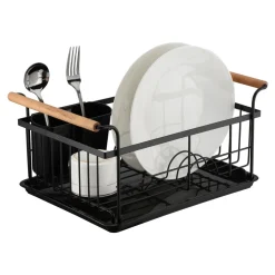 Prima Cucina Suszarka do naczyń z drewnianymi uchwytami czarna 36x26x16,5 cm