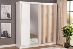 Exline Szafa biała z lamelami i lustrem LAMELLO