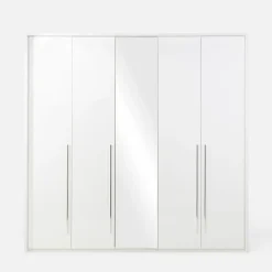 inny Szafa 5-drzwiowa z lustrem z listwą okalającą PIANO biała wysoki połysk