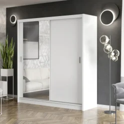 Szafy Z Lustrem|Szafy Przesuwne|inny Szafa przesuwna INES z lustrem 203 cm biała