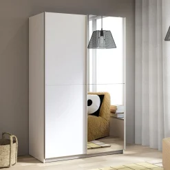 Szafy|Szafy Przesuwne|FORTE Szafa przesuwna z lustrem biała BABETTA