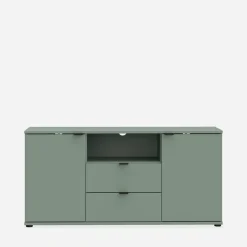 FORTE Szafka RTV 2-drzwiowa z szufladami i wnęką GANYMEDE szałwia