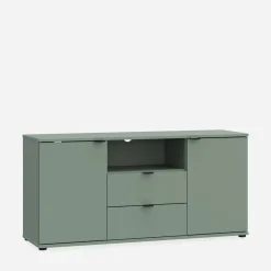 FORTE Szafka RTV 2-drzwiowa z szufladami i wnęką GANYMEDE szałwia