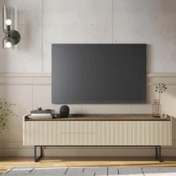 LENART Szafka RTV ryflowana z oświetleniem LAGO 192 cm