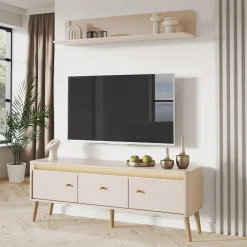 DiTrendi Szafka RTV z oświetleniem LORENA 155 cm kaszmir