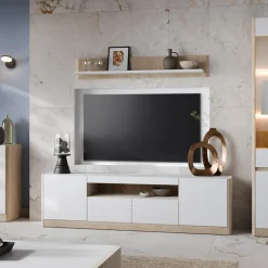 inny Szafka RTV z szufladami CALIMA dąb cremona biała