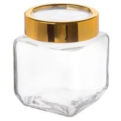 Pojemniki Na Żywność| Szkany pojemnik do żywności ze złotą pokrywką 500 ml
