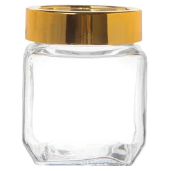 Pojemniki Na Żywność| Szkany pojemnik do żywności ze złotą pokrywką 500 ml