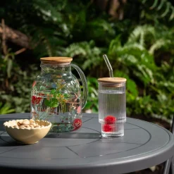 Szklanki I Kubki|inny Szklanka ryflowana z bambusową pokrywką i słomką 320 ml