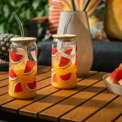 Szklanki I Kubki|inny Szklanka z bambusową pokrywką i słomką ARBUZY 500 ml