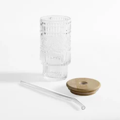 inny Szklanka z bambusową pokrywką i słomką 320 ml