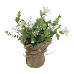 Sztuczny kwiatek w worku jutowym biały 25 cm