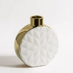 Wazony| Wazon biało-złoty okrągły 20 cm