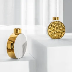 Wazony| Wazon biało-złoty okrągły 20 cm