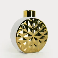 Wazony| Wazon biało-złoty okrągły 15 cm