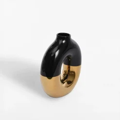 Wazony|inny Wazon okrągły czarno-złoty 17x19 cm