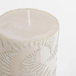 Świece, Świeczniki I Latarenki|inny Świeca walec PAPROĆ len/srebro 6,5x14 cm