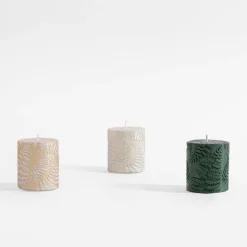 Świece, Świeczniki I Latarenki|inny Świeca walec PAPROĆ len/srebro 6,5x8 cm