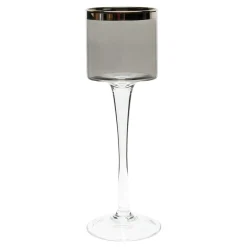 Świece, Świeczniki I Latarenki|Wrześniak Świecznik kielich szklany czarny z platynowym paskiem 28 cm