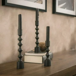 Świece, Świeczniki I Latarenki| Świecznik na jedną świecę czarny 16 cm